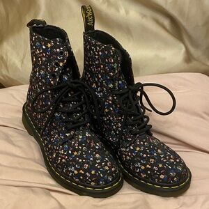 Dr. Martens Black Floral Combat Boots Size 8